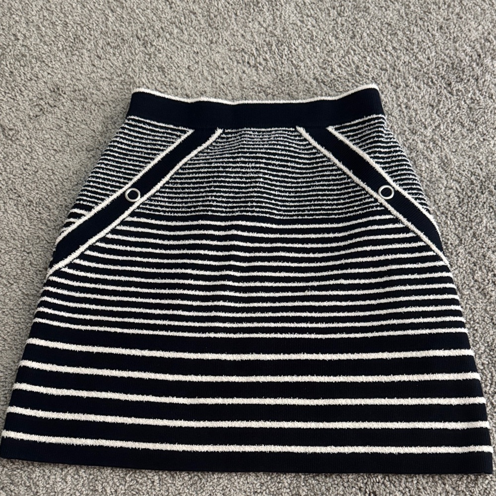 Maje Navy Blue  and White Striped A-Line Skirt
